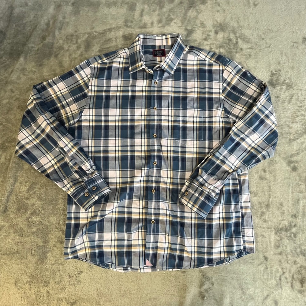 UNTUCKit Hillsgrove Button Down Mens XL Blue Plaid Cotton Long Sleeve Shirt